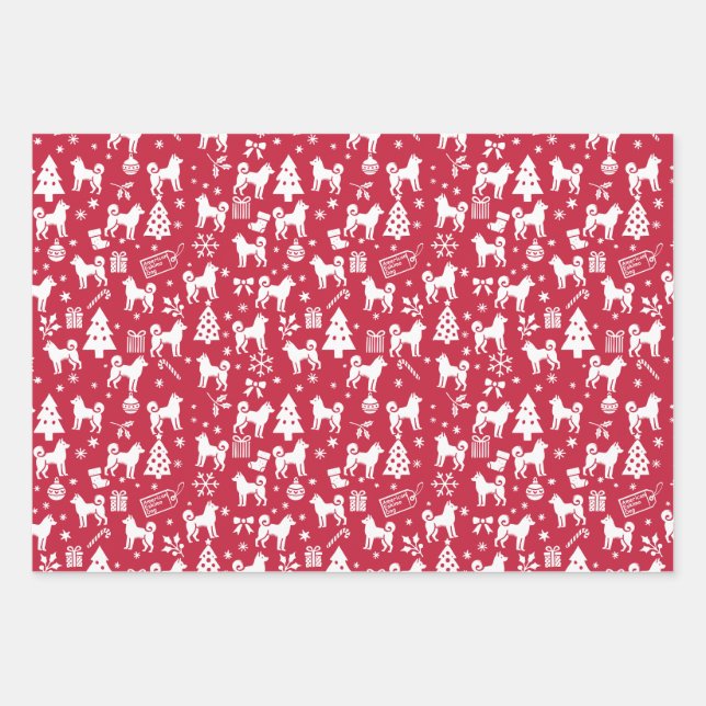 Feuille De Papier Cadeau Noël Eskimo Chien américain (Devant)