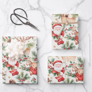 Feuille De Papier Cadeau Noël Festif Père Noël et rennes