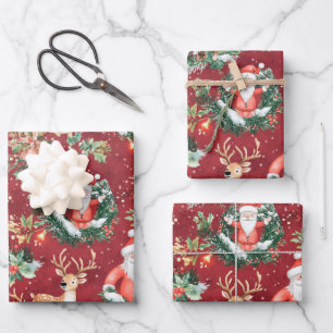 Feuille De Papier Cadeau Noël Festif Père Noël et rennes