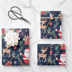 Feuille De Papier Cadeau Noël Festif Père Noël et rennes