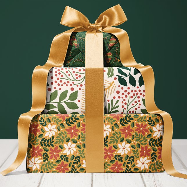 Feuille De Papier Cadeau Noël Floral Botanique (Créateur téléchargé)