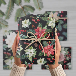Feuille De Papier Cadeau Noël floral foncé moderne