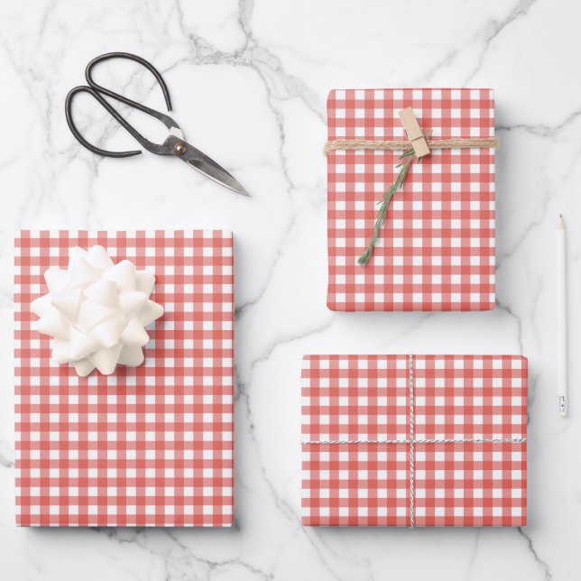 Feuille De Papier Cadeau Noël Gingham Rouge (Recto)