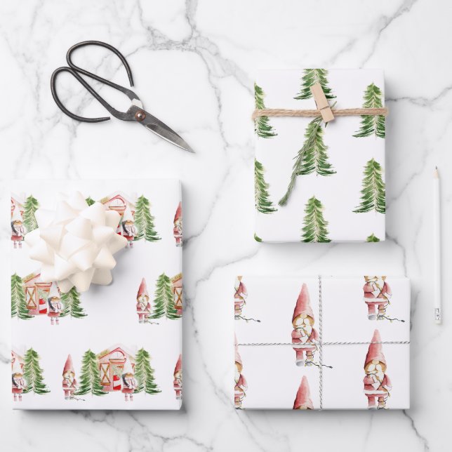 Feuille De Papier Cadeau Noël Gnome Design 1  (Recto)
