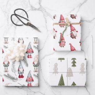 Feuille De Papier Cadeau Noël Gnomes Pin des Bois