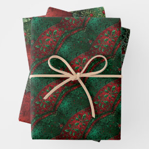 Feuille De Papier Cadeau Noël gothique vert et rouge