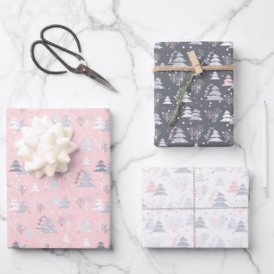 Feuille De Papier Cadeau Noël gris blanc rose argent simple élégant