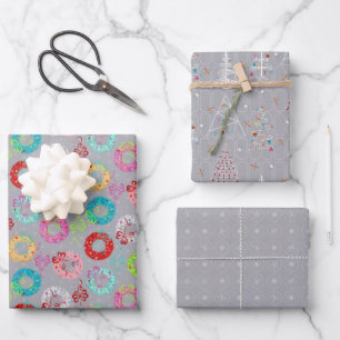 Feuille De Papier Cadeau Noël gris rétro