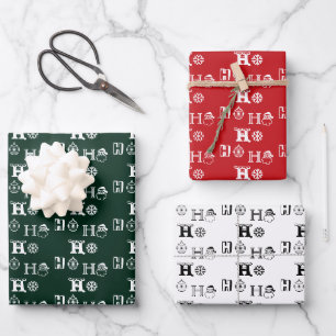 Feuille De Papier Cadeau Noël Ho Ho Ho rouge blanc vert foncé motif