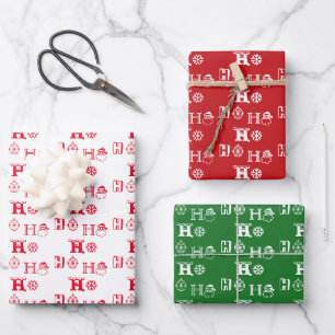 Feuille De Papier Cadeau Noël Ho Ho Ho rouge blanc vert motif mignon