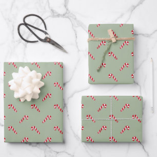 Feuille De Papier Cadeau Noël laurier vert rouge mignon sucre de canne moti