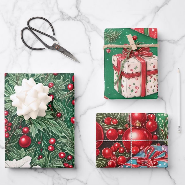 Feuille De Papier Cadeau Noël lunique rétro (Recto)