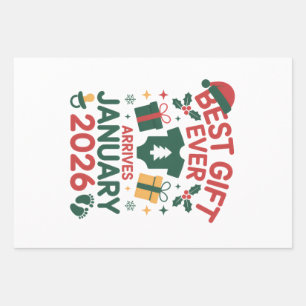 Feuille De Papier Cadeau Noël Meilleur Cadeau Arrives Janvier 2026 Couples