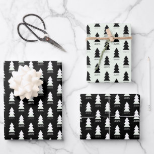 Feuille De Papier Cadeau Noël minimaliste moderne personnalisé noir et blan