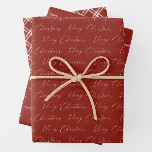 Feuille De Papier Cadeau Noël Moderne Festif Rouge et Beige