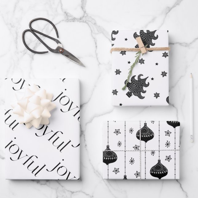 Feuille De Papier Cadeau Noël Motif de vacances style scandinave (Recto)