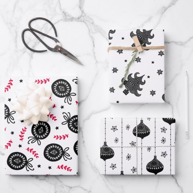 Feuille De Papier Cadeau Noël Motif de vacances style scandinave (Recto)