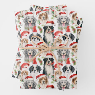 Feuille De Papier Cadeau Noël Motif des Chiens du Père Noël