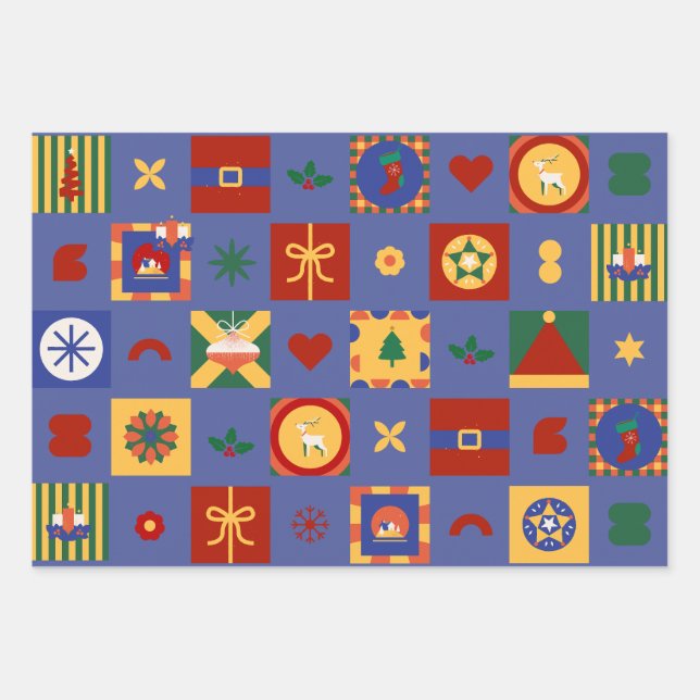 Feuille De Papier Cadeau Noël motif géométrique cadeau (Devant 3)