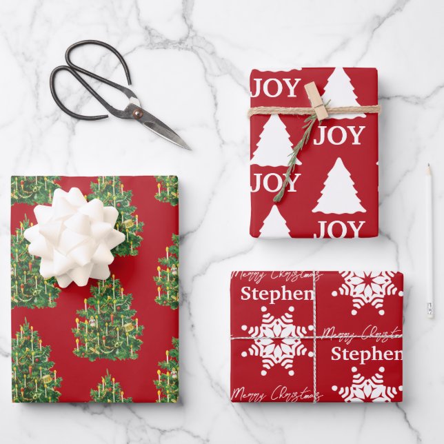 Feuille De Papier Cadeau Noël Motif rouge et blanc (Recto)