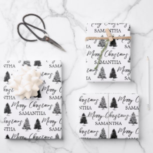 Feuille De Papier Cadeau Noël Noir Blanc Noël Pinceau Russe