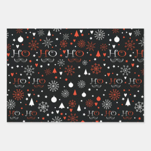 Feuille De Papier Cadeau Noël noir et rouge