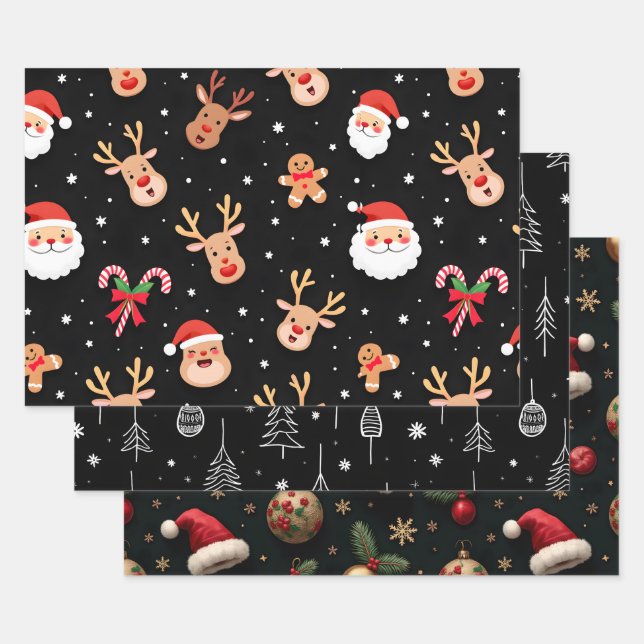 Feuille De Papier Cadeau Noël noir Whimsical (Lot)