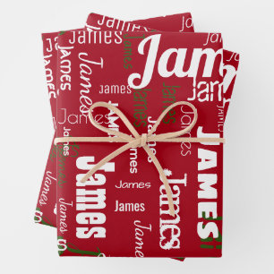 Feuille De Papier Cadeau Noël Nom répétitif Rouge Blanc Vert Cadeau