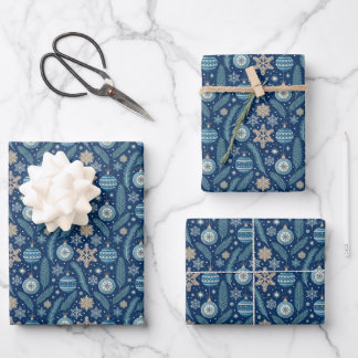Feuille De Papier Cadeau Noël Nordique Bleu