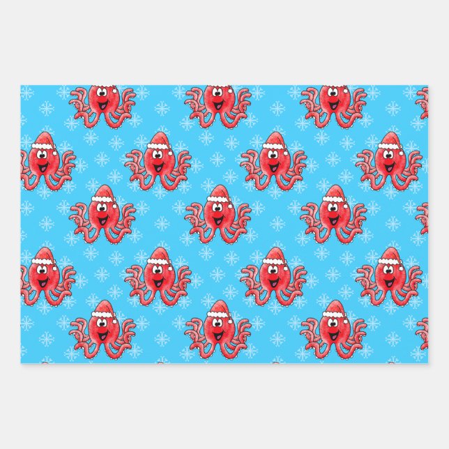 Feuille De Papier Cadeau Noël Octopus Motif Faune Nature (Devant)