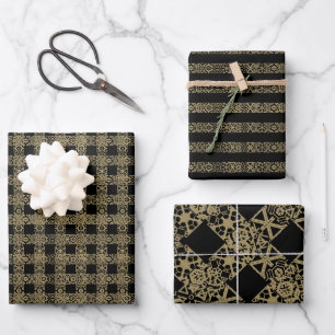 Feuille De Papier Cadeau Noel or & noir antique dentelle motif