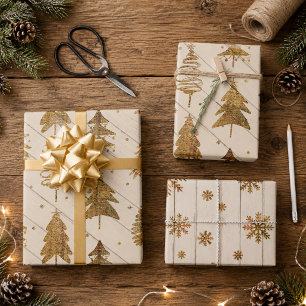 Feuille De Papier Cadeau Noël Or Rustique