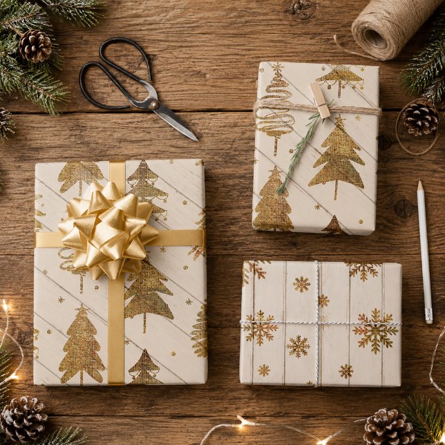Feuille De Papier Cadeau Noël Or Rustique (Rustic Gold Christmas Wrapping Paper Sheets)