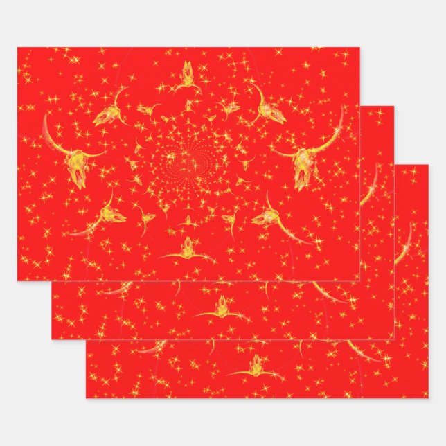 Feuille De Papier Cadeau Noël Parties scintillant Occidentale Rouge Gold Gi (Lot)