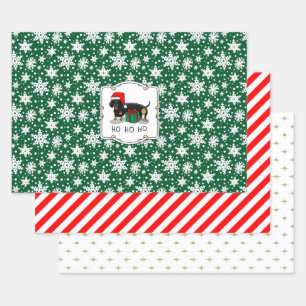 Feuille De Papier Cadeau Noël Père Noël Dachshund (S noir & tan) Drôle