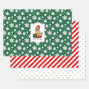 Feuille De Papier Cadeau Noël Père Noël Goldendoodle (rouge or) Chien migno