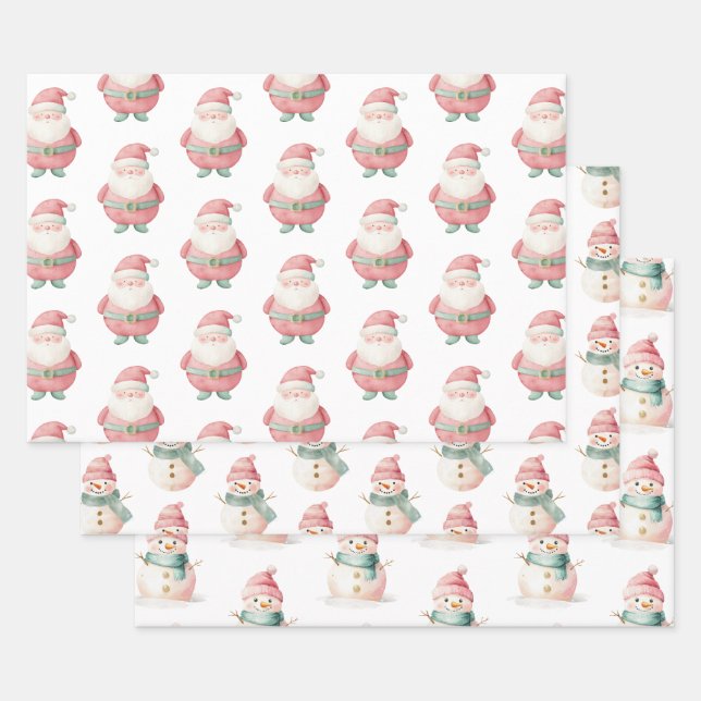 Feuille De Papier Cadeau Noël Père Noël Snowman (Lot)