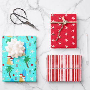 Feuille De Papier Cadeau Noël Père Noël Surfing Dogs Ensemble de 3 envelopp