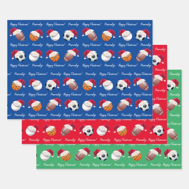 Feuille De Papier Cadeau Noël Personnalisé Baller Sports (Lot)