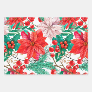 Feuille De Papier Cadeau Noël Poinsettia Flower Motif