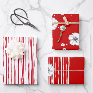 Feuille De Papier Cadeau Noël Red Rustic Rafia et Flower dessiné à la ma