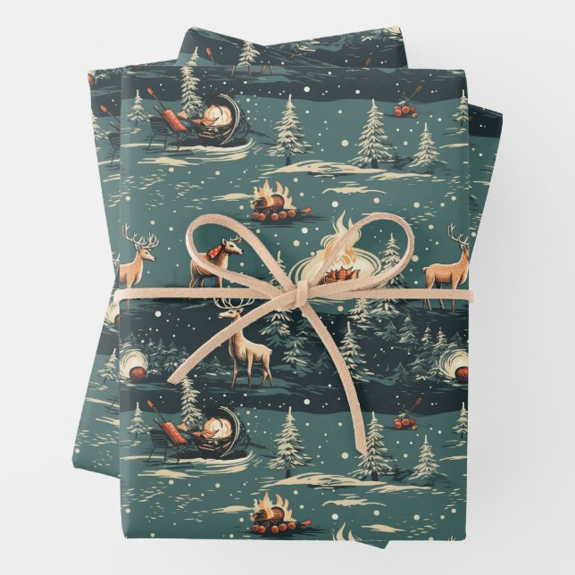 Feuille De Papier Cadeau Noël Reindeer (En situation)