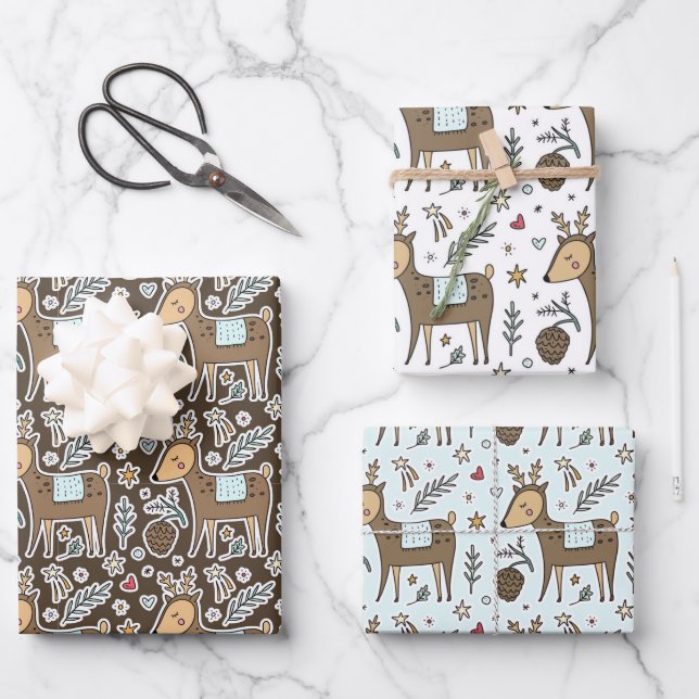 Feuille De Papier Cadeau Noël Reindeer Motif de vacances (Recto)