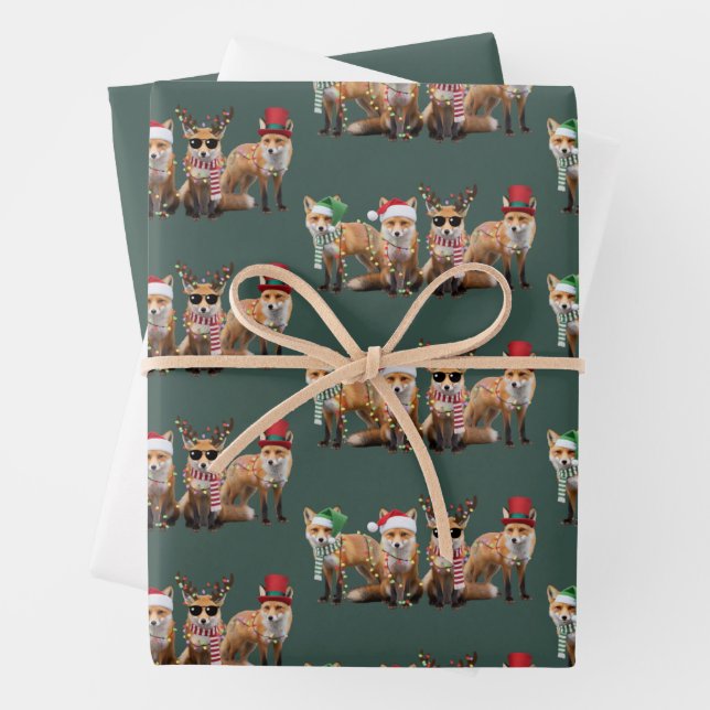 Feuille De Papier Cadeau Noël Renard Amateurs Famille Animal Noël (En situation)