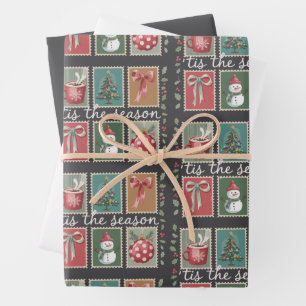Feuille De Papier Cadeau Noël Rétro C'est La Saison Hiver Cosy Père Noël 