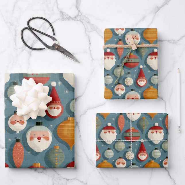 Feuille De Papier Cadeau Noël Rétro Milieu de Siècle (Recto)