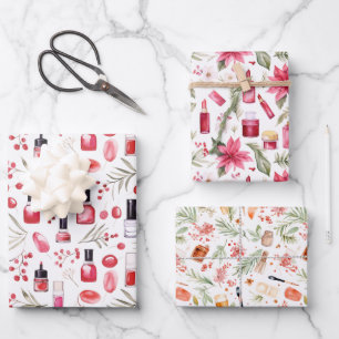 Feuille De Papier Cadeau Noël rouge à lèvres vernis à ongles articles de be