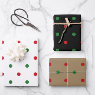 Feuille De Papier Cadeau Noël rouge blanc vert noir kraft pois