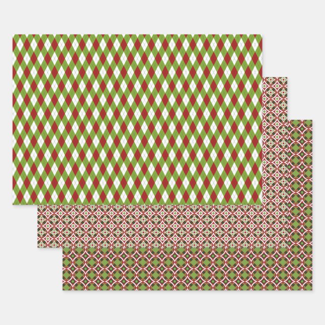 Feuille De Papier Cadeau Noël rouge et vert multi-Motif (Lot)