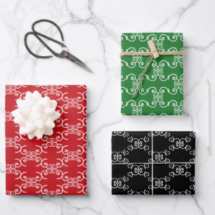 Feuille De Papier Cadeau Noël rouge vert noir blanc blanc blanc blanc blan